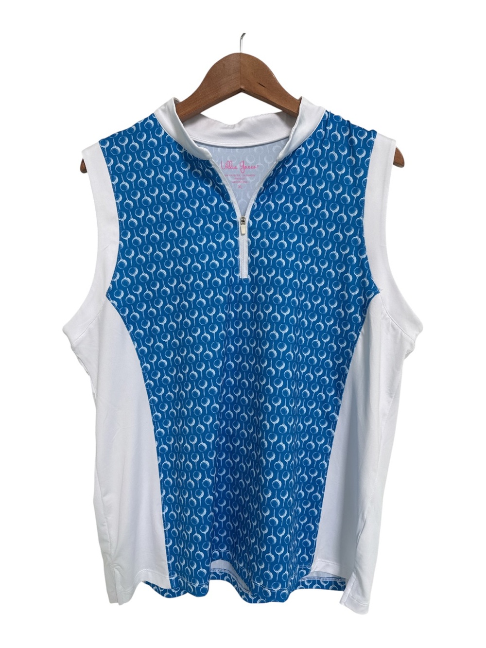 Lillie Green blue white Sleeveless 1/4 Zip Golf  Shirt with Golf Balls Print